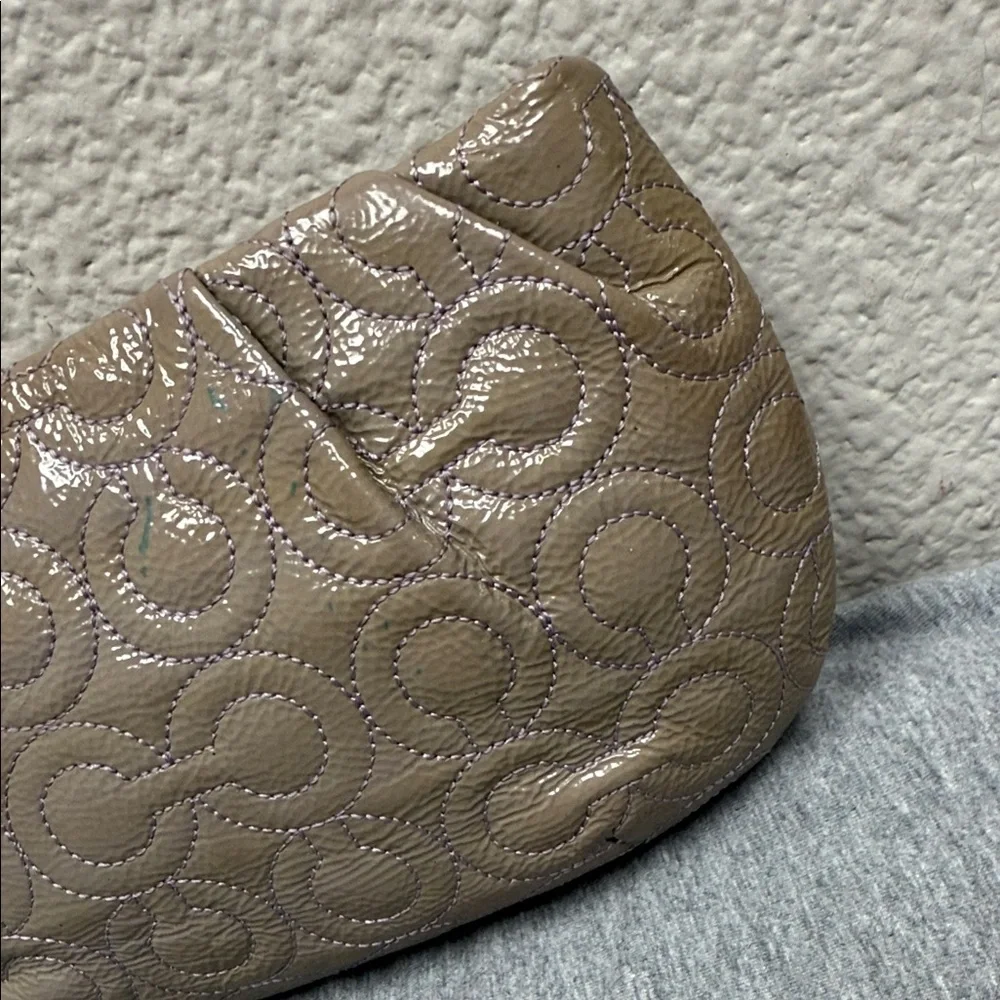 Coach Taupe Quilted Patent Wristlet Clutch